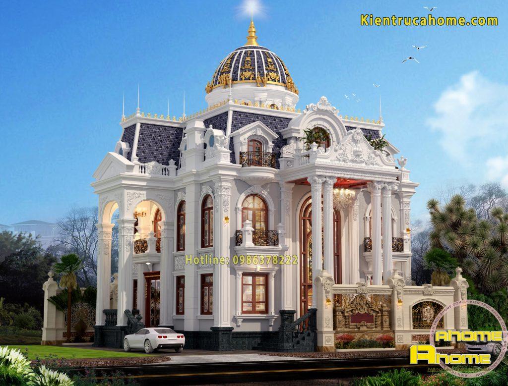 Mẫu biệt thự 3 tầng cổ điển Pháp AH20137 1 Mẫu biệt thự 3 tầng cổ điển Pháp có chóp tum đẳng cấp