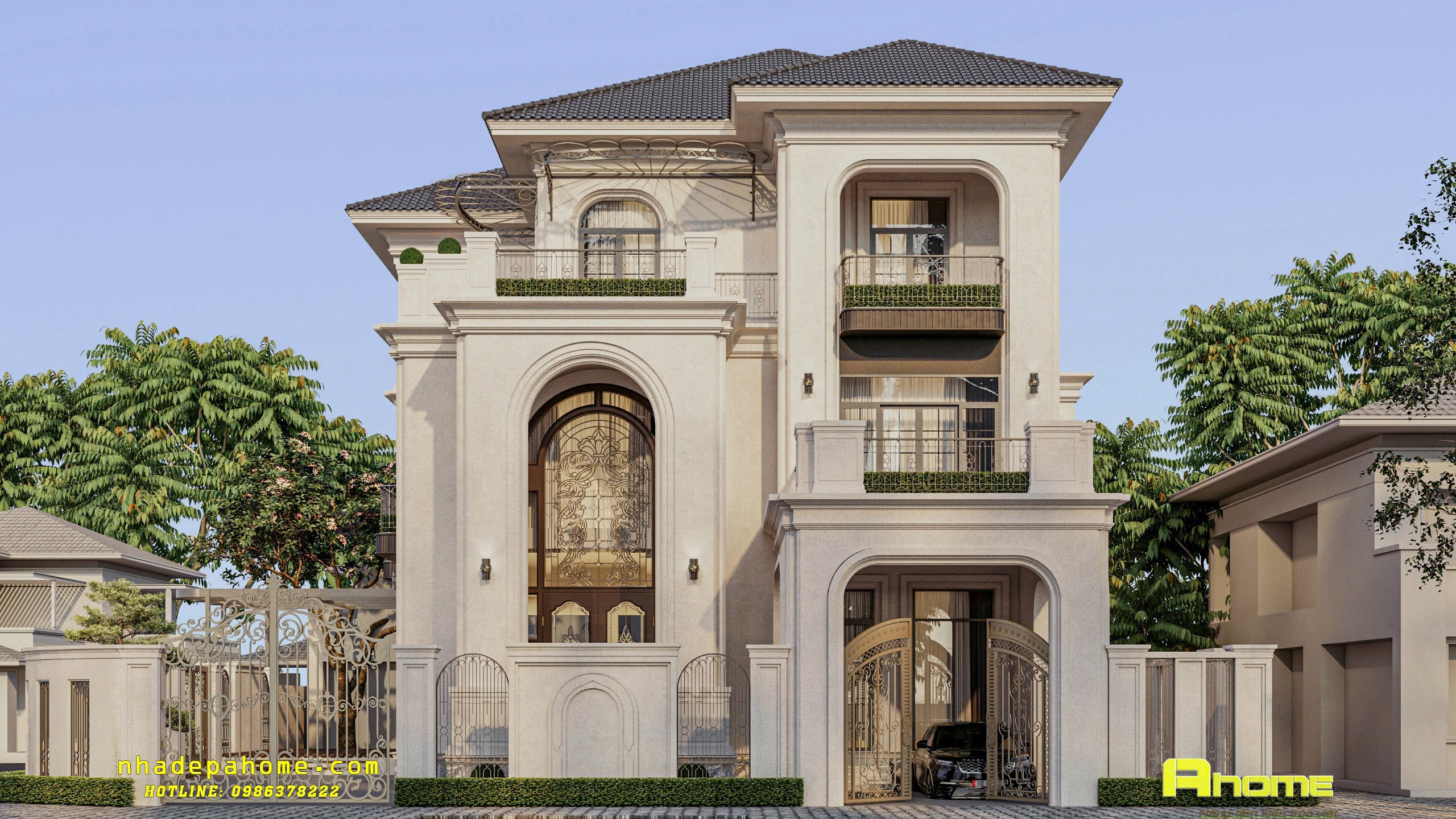 Thiết kế biệt thự 3 tầng tân cổ điển Luxury AH24010 1 biet thu 3 tang tan co dien 3