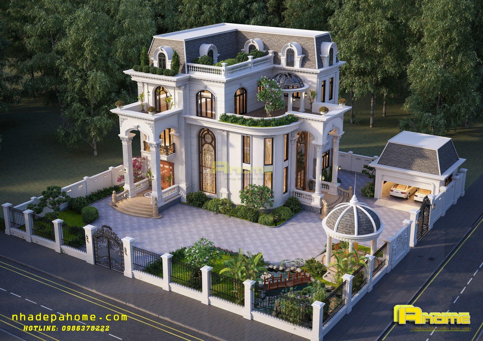 15 mẫu biệt thự tân cổ điển 3 tầng đẹp sang trọng 13 13. Biệt thự 3 tầng có gác mái – Tận dụng tối đa không gian