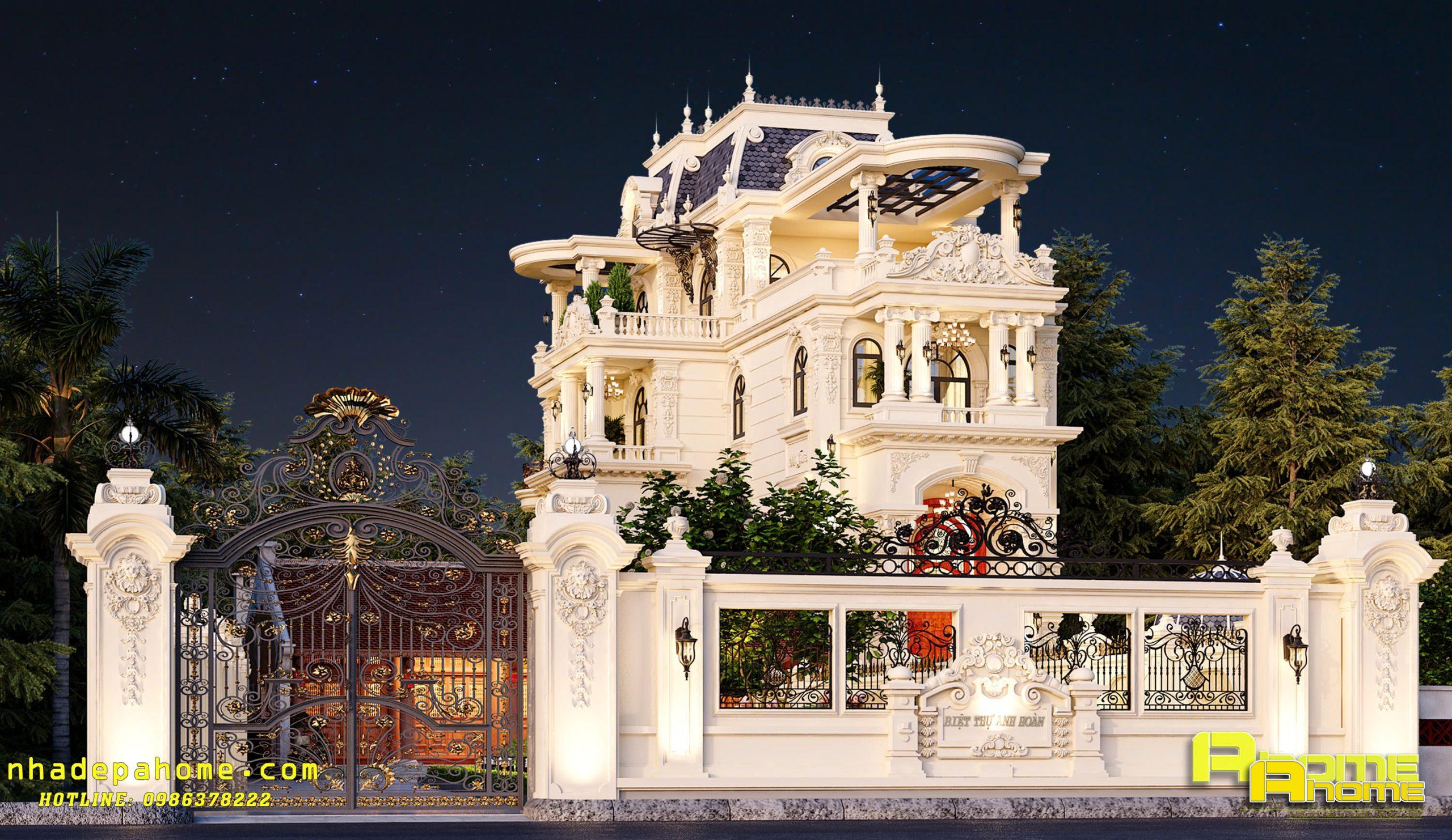Thiết kế biệt thự cổ điển 4 tầng sang trọng-1