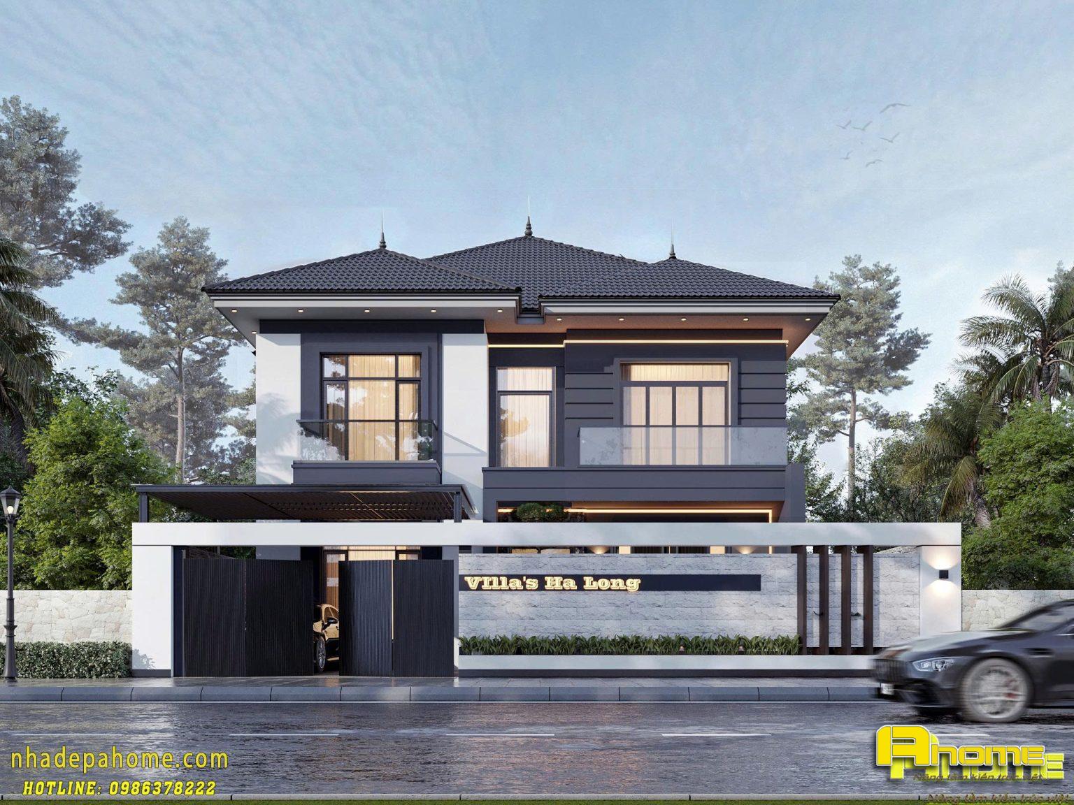 Báo giá thiết kế biệt thự 2 tầng mái Nhật - Kiến trúc AHome Mẫu biệt thự 2 tầng mái Nhật hiện đại đẹp tối ưu chi phí thiết kế tại AHome