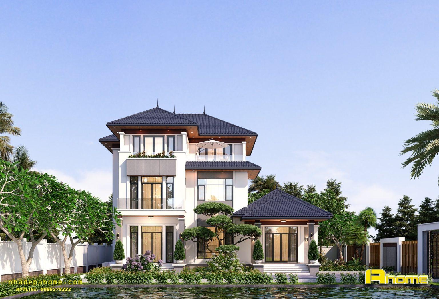 Báo giá thiết kế biệt thự 3 tầng mái Nhật đẹp sang trọng - Kiến trúc AHome Thiết kế biệt thự 3 tầng mái Nhật đẹp sang trọng